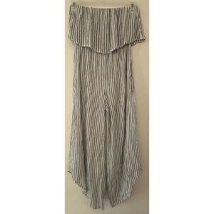 Japna Blue White Striped Tube Top Strapless Capri Pantsuit Women's Sz XS​
